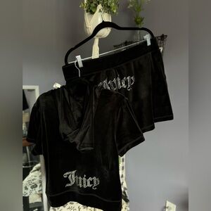 NWT JUICY COUTURE 2PC Y2K RHINESTONE BLING VELOUR TRACKSUIT OUTFIT LARGE